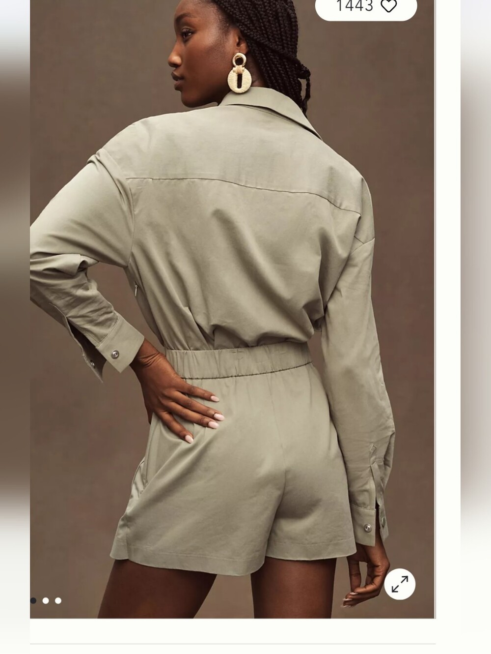 Mare Mare Long-Sleeve Utility Romper Anthropologie khaki Medium - Picture 2 of 15